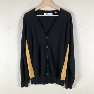 Vintage Greg Norman Cardigan Sweater Black Yellow Knit Merino Wool Size Large